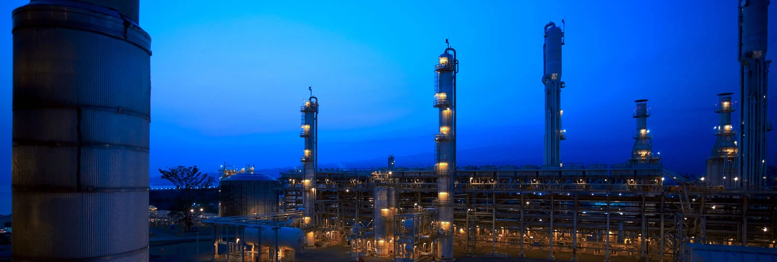 Night shot of Methanol plant in purple light